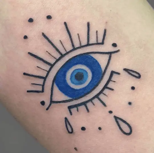 Line Art Blue Evil Eye Tattoo