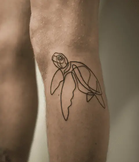 Line Art Sea Turtle Leg Tattoo