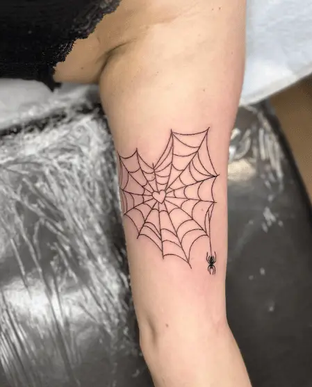 Spider Web with Sticky Spider Arm Tattoo
