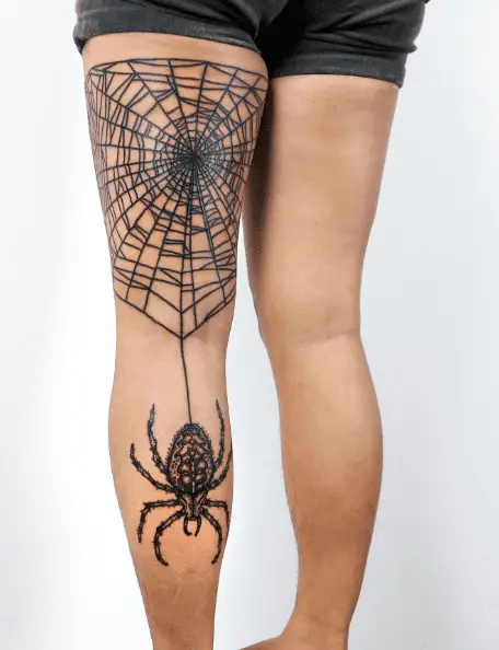 Spider and Web Leg Tattoo