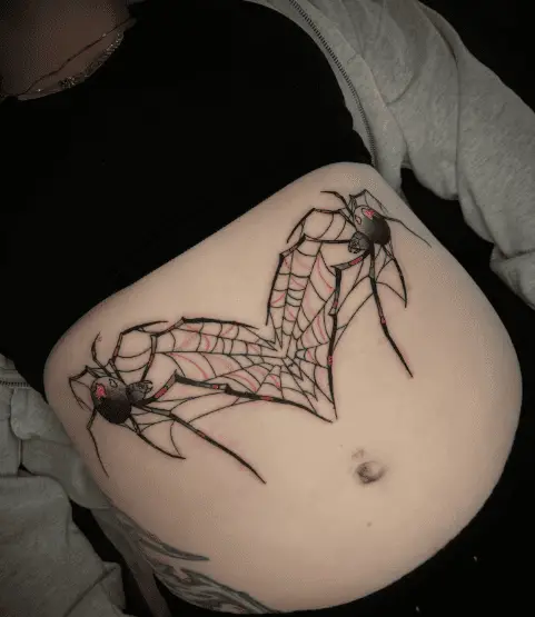 Heart Shaped Web with Two Spiders Tattoo