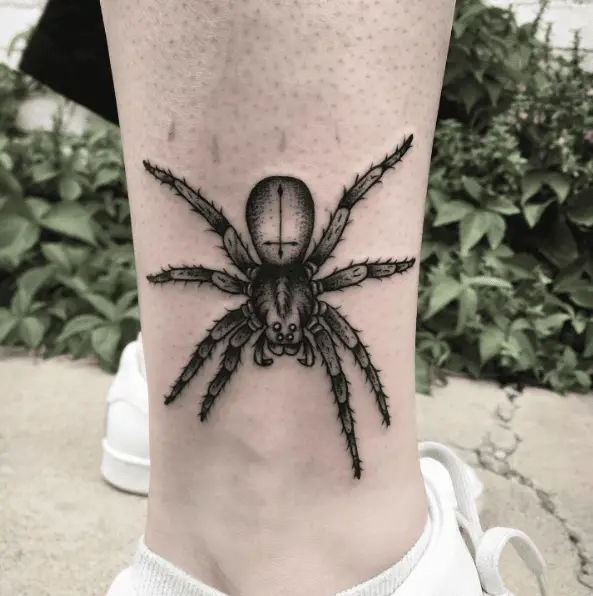 Black and Grey Wolf Spider Leg Tattoo