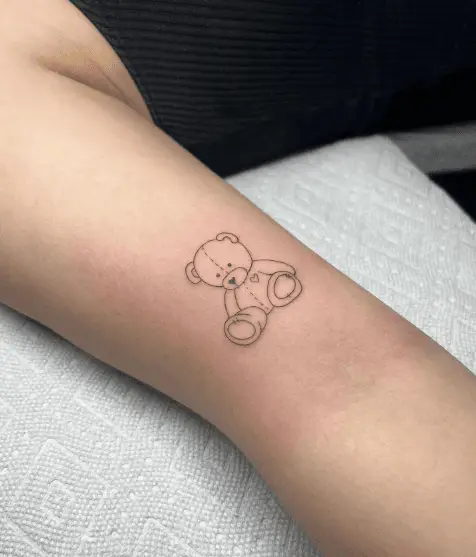 Mini Teddy Bear Outlined Inner Arm Tattoo