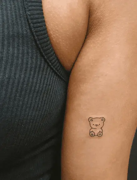 Tiny Black Line Teddy Arm Tattoo