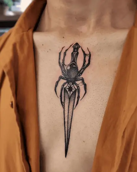 Spider Dagger Chest Tattoo