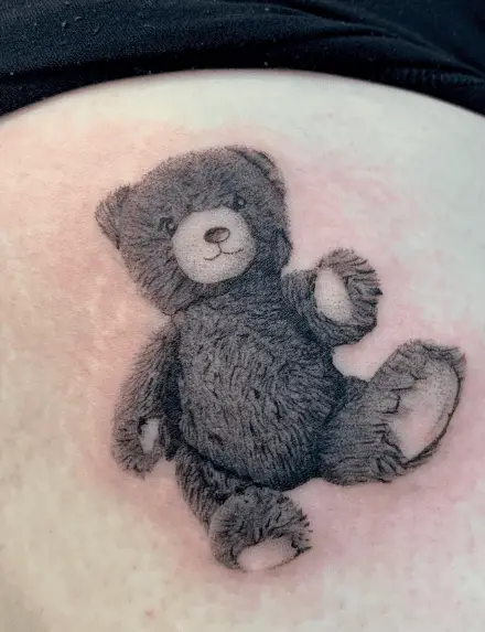 Grey Fluffy Teddy Bear Tattoo
