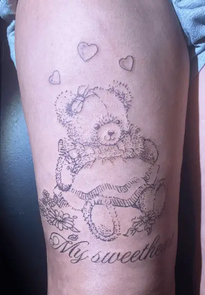 Teddy Bear with Frock and Hearts Tattoo