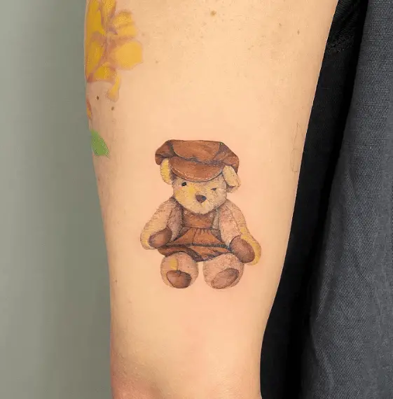 Brown Teddy with Frock and Hat Tattoo