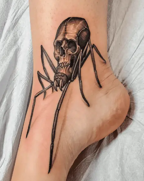 Skully Spider Ankle Tattoo