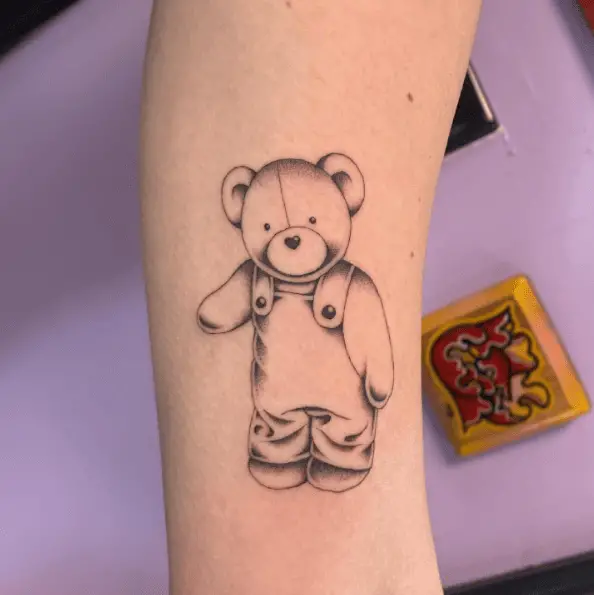 Teddy in Dungaree Grey Shaded Tattoo