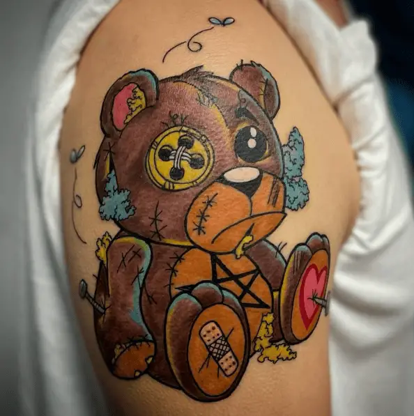 Worn Out Brown Teddy Bear Tattoo