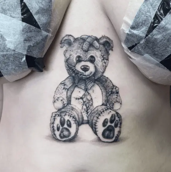 Damaged Grey Teddy Tattoo