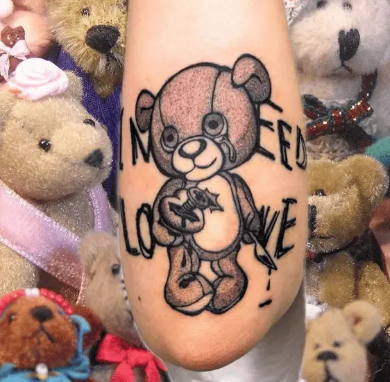 Stabbed Injured Crying Teddy Bear Tattoo