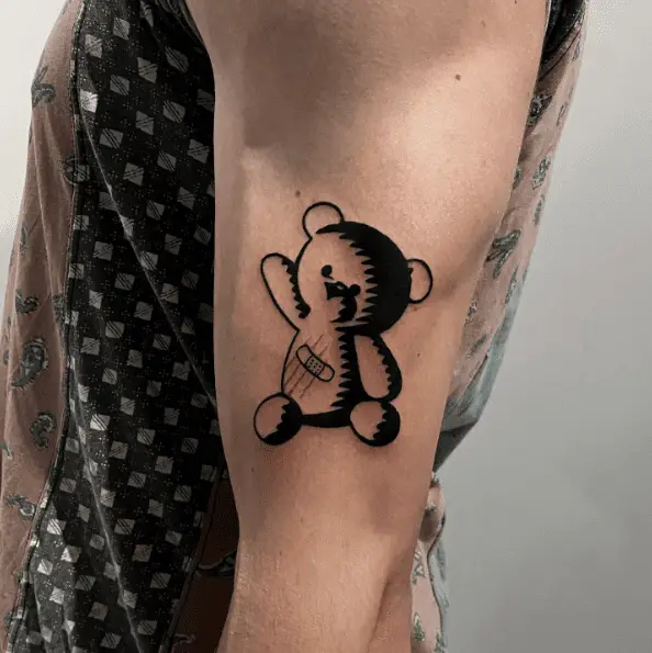 Black and White Teddy with Scratches Arm Tattoo