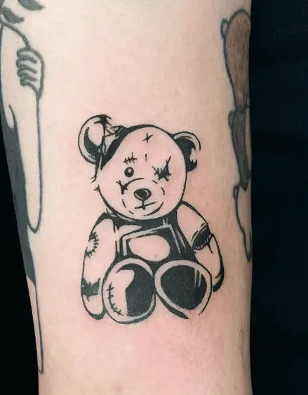 Black and White Injured Teddy Tattoo