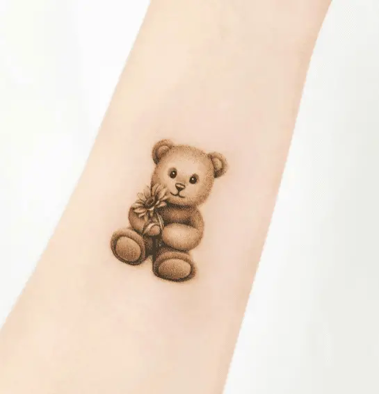 Brown Teddy and Sunflower Tattoo