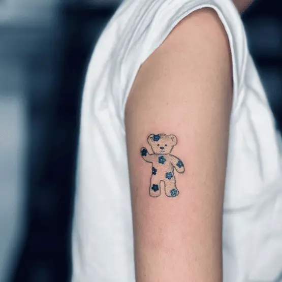 Flower Patched Simple Teddy Tattoo
