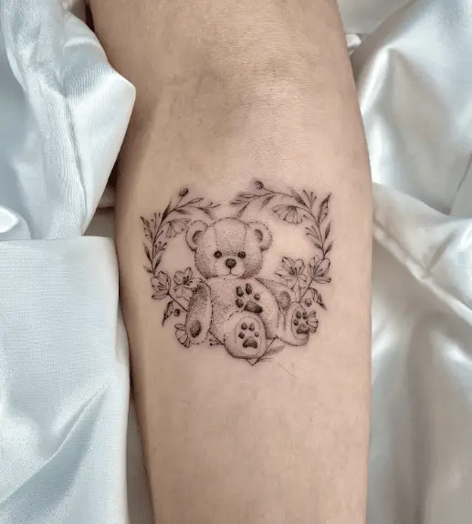 Heart Shaped Florals and Teddy Tattoo