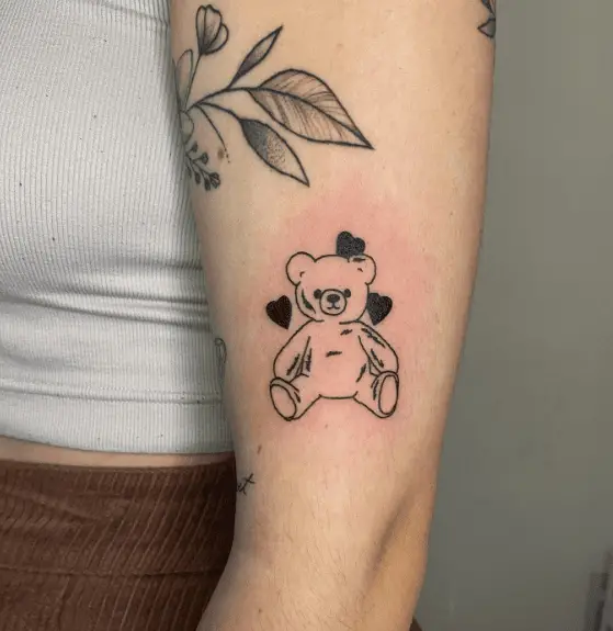 Black Line Teddy with Bold Hearts Tattoo