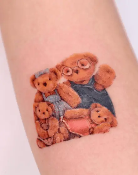 Brown Teddy Family Tattoo
