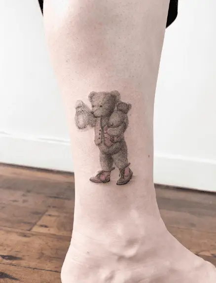 Teddy Father and Child Leg Tattoo