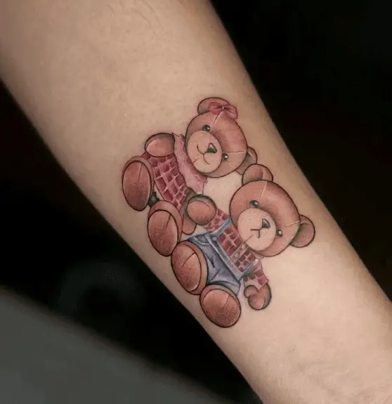 Teddy Bear Couple Forearm Tattoo