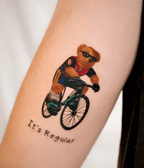 Teddy on the Bike Arm Tattoo