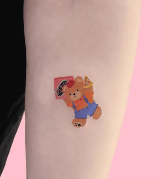 Teddy with Pizza Arm Tattoo