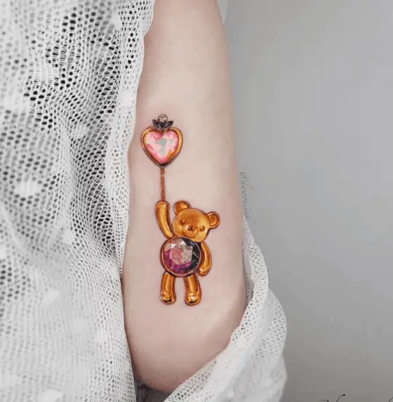 Bejeweled Gold Teddy Bear Tattoo