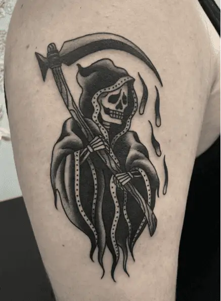 Frown Grim Reaper Black and Grey Tattoo
