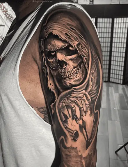 Angry Grim Reaper Holding a Clock Tattoo