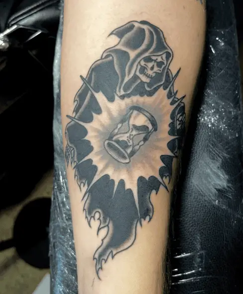 Ghost Grim Reaper and Shining Hourglass Tattoo