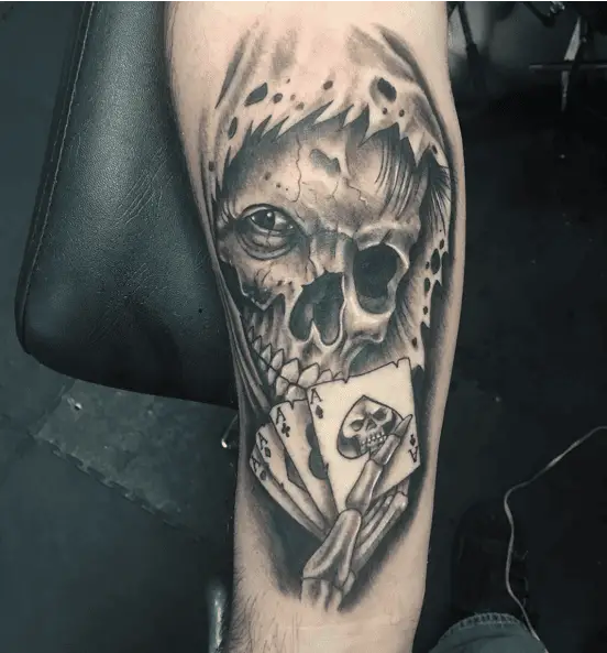 Grim Reaper with Left Human Eye and Playing Cards Tattoo