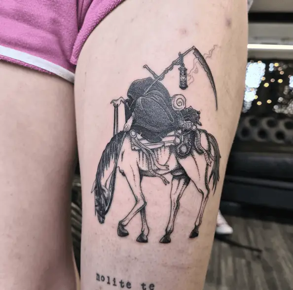 Pale Grim Reaper and Horse Tattoo