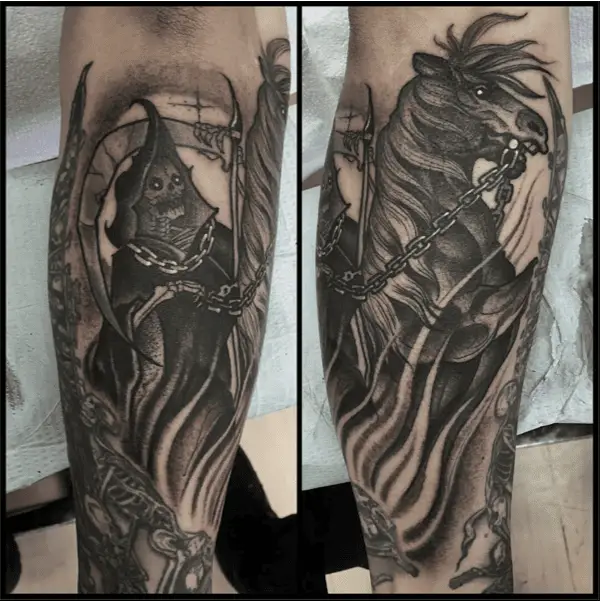 Chained Grim Reaper and Horse Tattoo