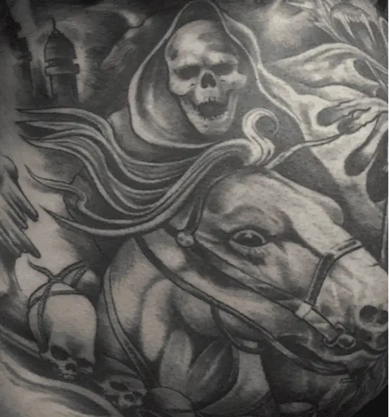 Grim Reaper and Horse Running Tattoo