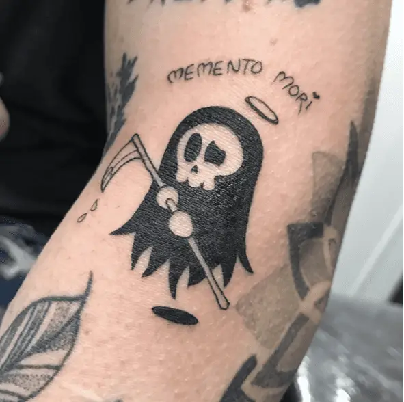 Cute Little Ghost Grim Reaper With Halo Tattoo