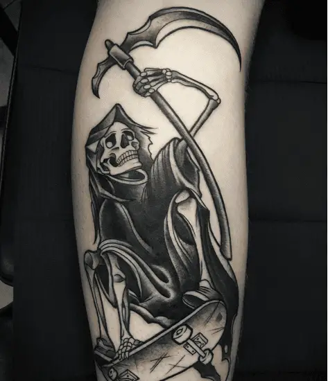 Grim Reaper Riding a Skateboard Tattoo