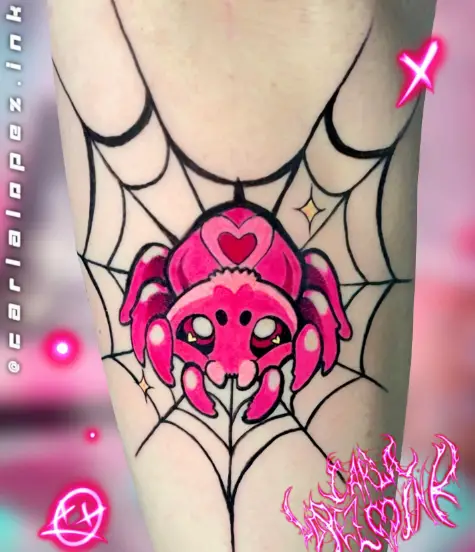 Pink Colored Kawaii Spider Tattoo