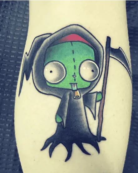 Alien Wearing Grim Reaper Costume Colored Tattoo