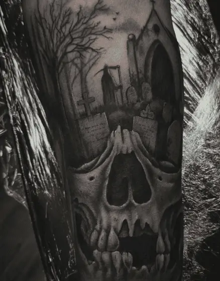 Graveyard Inside the Skull Tattoo