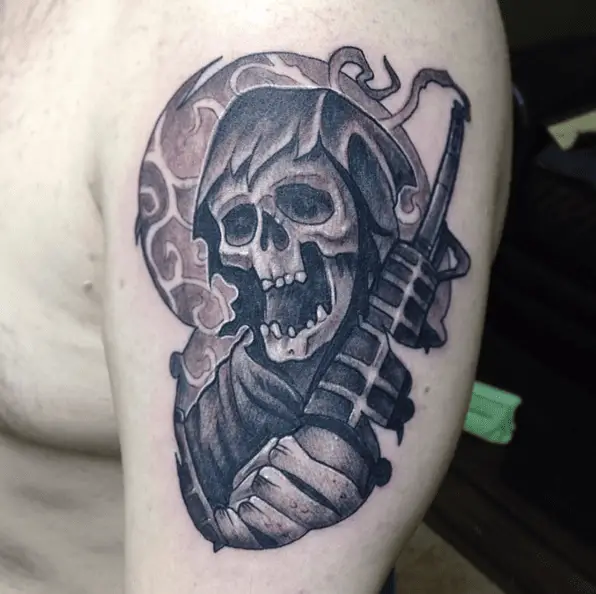 Grim Reaper With a AR15 Gun Tattoo