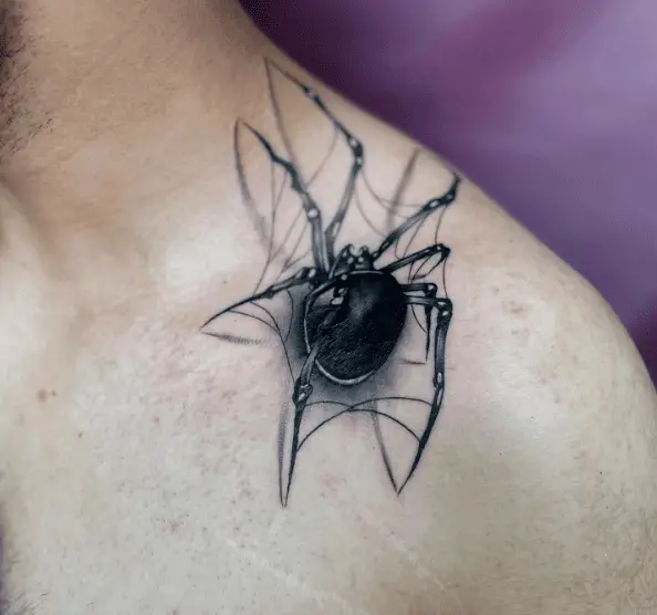3D Style Black Spider Shoulder Tattoo