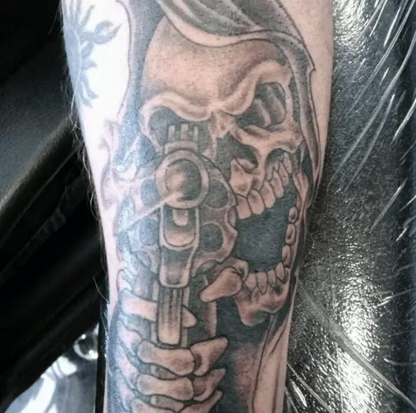 Grim Reaper Shooting a Gun Tattoo