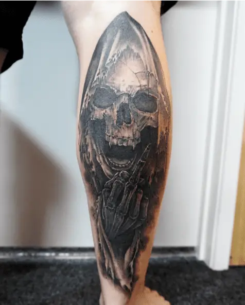 Grim Reaper Showing Middle Finger Tattoo