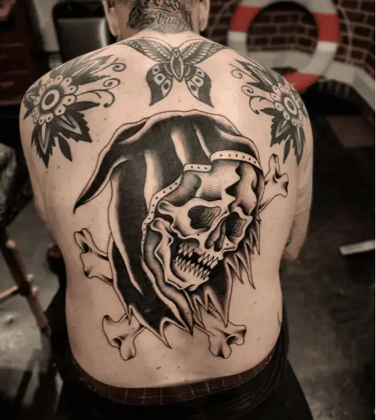 Grim Reaper Skull and Bones Tattoo
