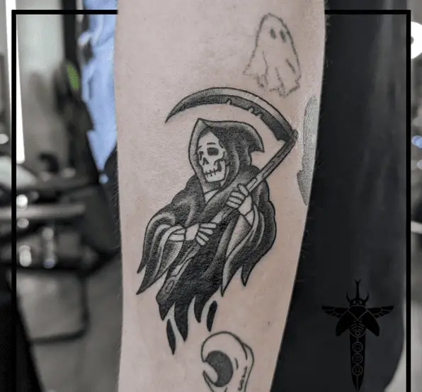 Small Grim Reaper Floating Tattoo