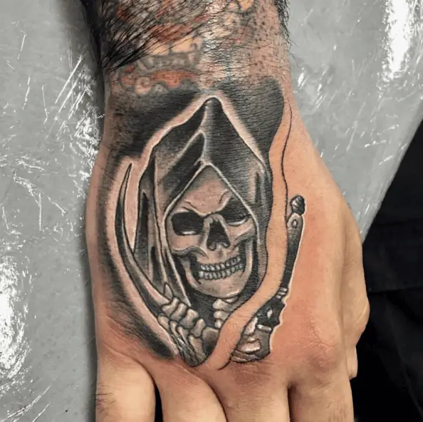 Grinning Hooded Skull Tattoo