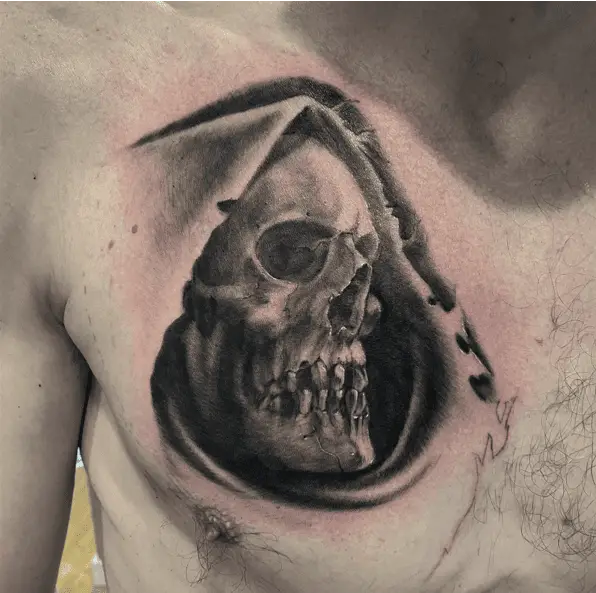 Realistic Grim Reaper Skull Tattoo