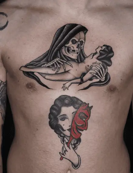 Grim Reaper Holding the Naked Lady Tattoo